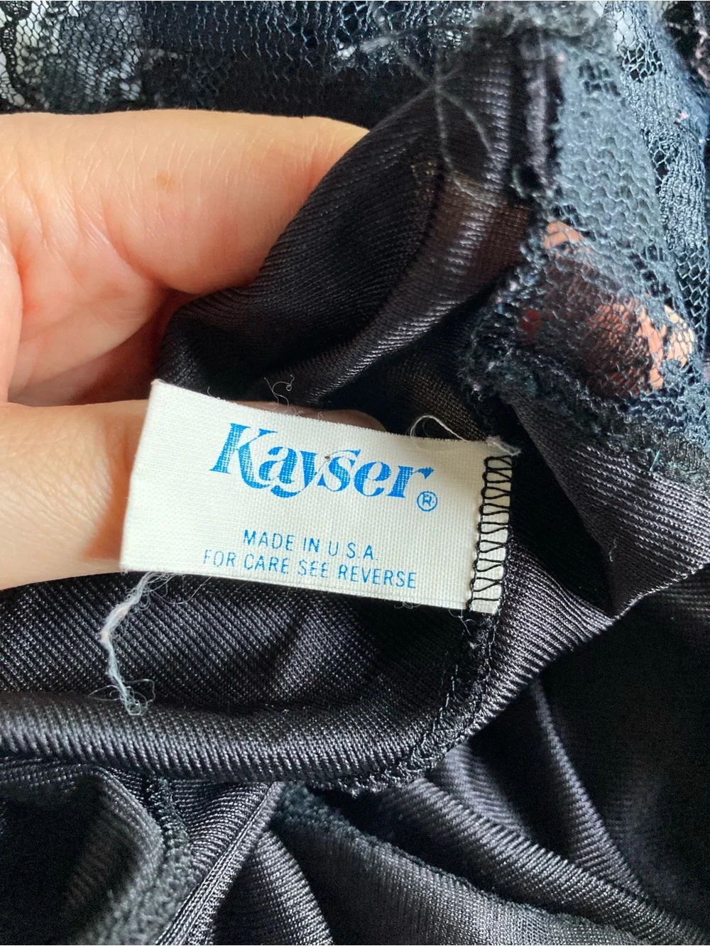 Vintage Kayser Black Lace Trim Satin Chemise - Women's Intimates Size Small - Picture 5 of 7